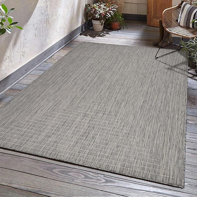 Adiva Rugs Outdoor Indoor Area Rug, Weather Resistant, Easy to Clean, Stain Resistant Floor Mat for Dining Room, Backyard, Deck, Patio (Silver Weiss, 2'6" x 7')
