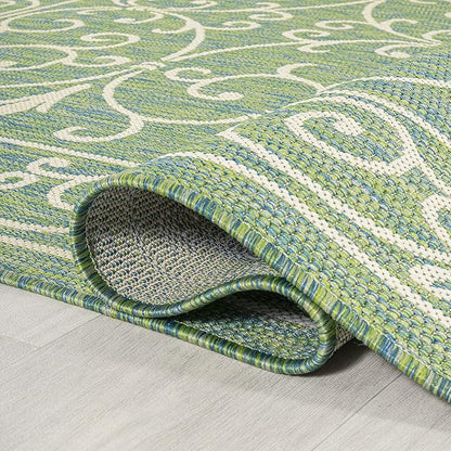 JONATHAN Y Vintage Filigree Indoor Outdoor Area Rug 9X12 Green/Ivory, Charleston Textured Weave for Backyard, Patio, Porch, Easy-Cleaning, High Traffic, Pet-Friendly, Non-Shedding (SMB106K-9)