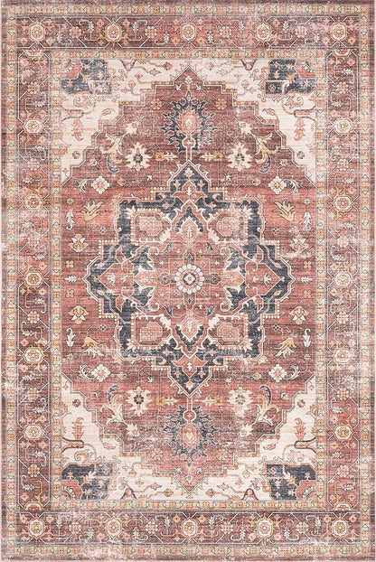 nuLOOM Emmy Faded Persian Machine Washable Ultra Thin Area Rug, 5' x 8', Red