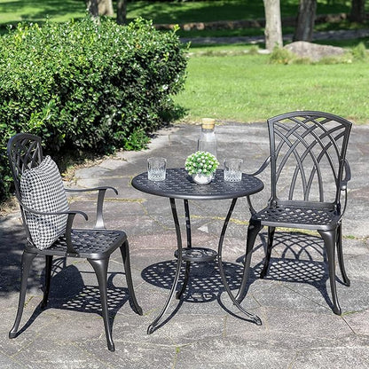 NUU GARDEN Bistro Set 3 Piece Outdoor All Weather Cast Aluminum Patio Bistro Set Patio Table and Chairs Set of 2 with Umbrella Hole for Backyard, Balcony, Front Porch, Lawn, Black