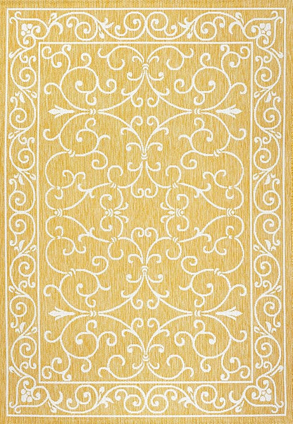 JONATHAN Y Vintage Filigree Indoor Outdoor Area Rug 8X10 Yellow/Cream, Charleston Textured Weave for Backyard, Patio, Porch, Easy-Cleaning, High Traffic, Pet-Friendly, Non-Shedding (SMB106L-8)