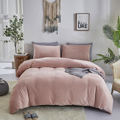 Wellboo Pink Velvet Comforter Sets Queen Women Girls Blush Pink Bedding Comforters Cute Dusty Pink Adults Winter Quilts Solid Light Red Fluffy Flannel Quilt Bean Pink Micromink Sherpa Fuzzy Plush Bed