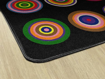 Flagship Carpets Color Rings Colorful Children's Area Rug for Kids Room Circle Seating Décor, Play Carpet for Teaching and Playing, Seats 20, 5'10" x 8'4", Black