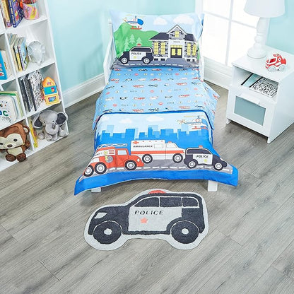 Hand Tufted Police Car Bedroom or Bathroom Rug - 30x20 in; 100% Cotton Kids Bathroom Mat; Decorative Kids Area Rug