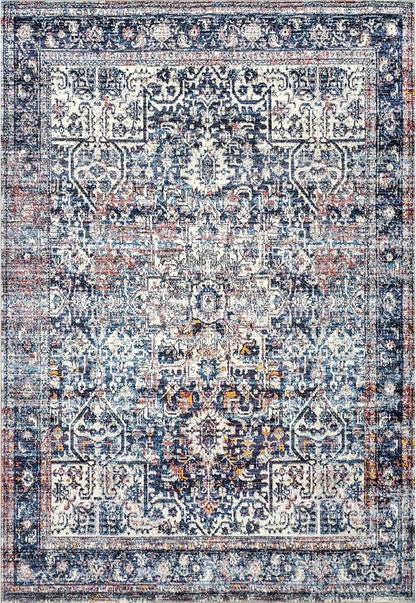 nuLOOM Kasi Vintage Persian Machine Washable Ultra Thin Area Rug, 5' x 8', Blue