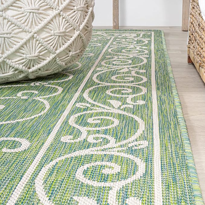 JONATHAN Y Vintage Filigree Indoor Outdoor Area Rug 3X5 Green/Ivory, Charleston Textured Weave for Backyard, Patio, Porch, Easy-Cleaning, High Traffic, Pet-Friendly, Non-Shedding (SMB106K-3)