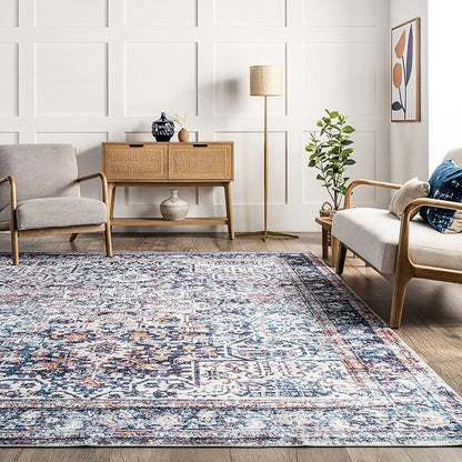 nuLOOM Kasi Vintage Persian Machine Washable Ultra Thin Area Rug, 5' x 8', Blue