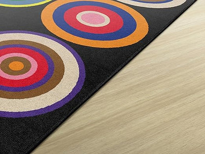 Flagship Carpets Color Rings Colorful Children's Area Rug for Kids Room Circle Seating Décor, Play Carpet for Teaching and Playing, Seats 35, 10'6" x 13'2, Black