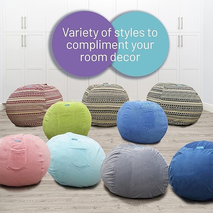 EMMandSOPHIE Stuffed Animal Storage Bean Bag Chair-Kids Bean Bag Chairs-Bean Bag Chair Kids-Beanbag Chairs for Kids and Teens-Stuffed Animal Holder-Stuffed Animal Bean Bag Storag