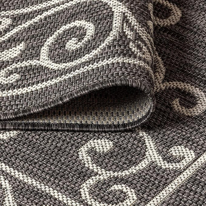 JONATHAN Y Vintage Filigree Indoor Outdoor Area Rug 9X12 Black/Gray, Charleston Textured Weave for Backyard, Patio, Porch, Easy-Cleaning, High Traffic, Pet-Friendly, Non-Shedding (SMB106G-9)