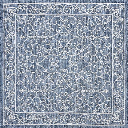 JONATHAN Y Vintage Filigree Indoor Outdoor Square Area Rug 9X9 Navy/Gray, Charleston Textured Weave for Backyard, Patio, Porch, Easy-Cleaning, High Traffic, Pet-Friendly, Non-Shedding (SMB106D-9SQ)