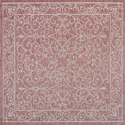 JONATHAN Y Vintage Filigree Indoor Outdoor Square Area Rug 6X6 Red/Beige, Charleston Textured Weave for Backyard, Patio, Porch, Easy-Cleaning, High Traffic, Pet-Friendly, Non-Shedding (SMB106B-6SQ)